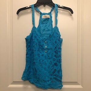 Abercrombie Teal Blue Lace Crochet Tank Top XS S
